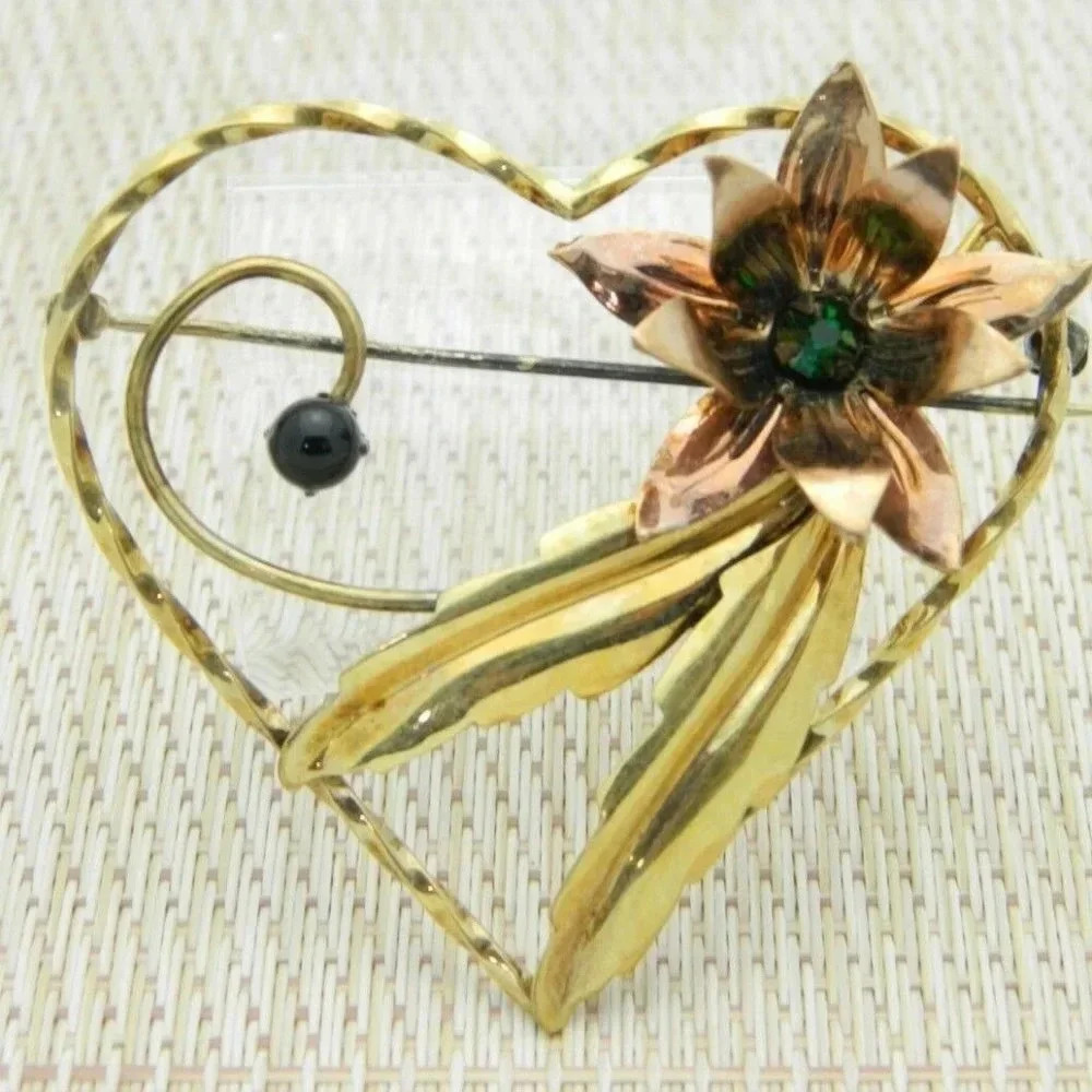 1/20 12k GF Floral Leaf Heart Green Rhinestone